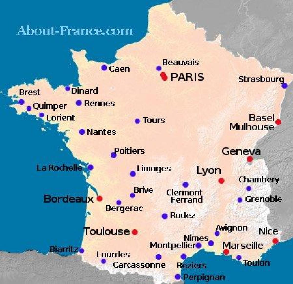 map of France showing airports