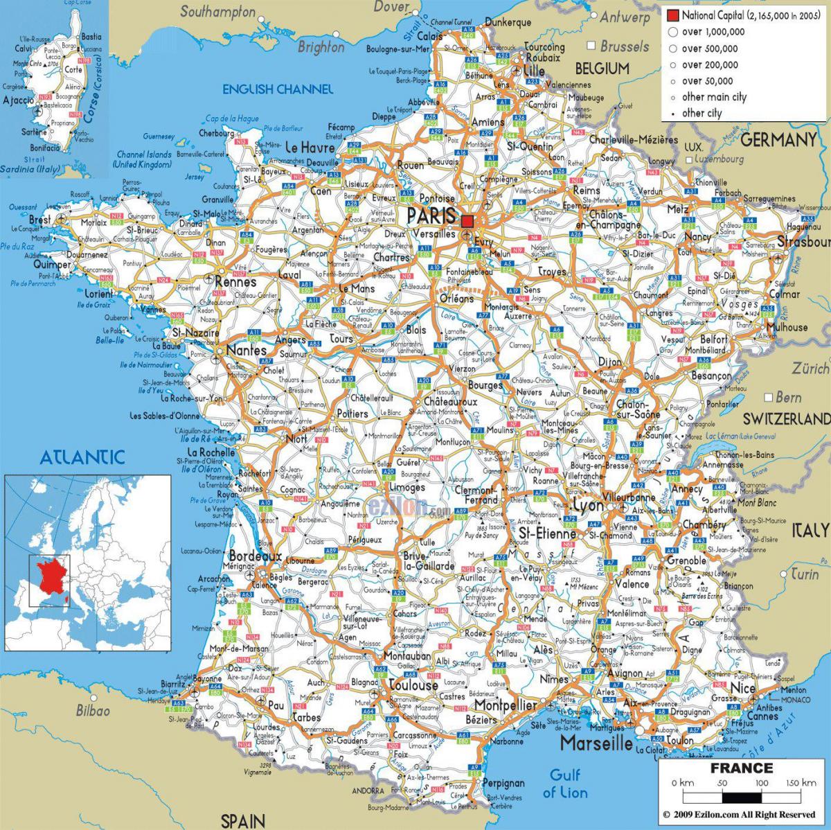 driving map of France with distances