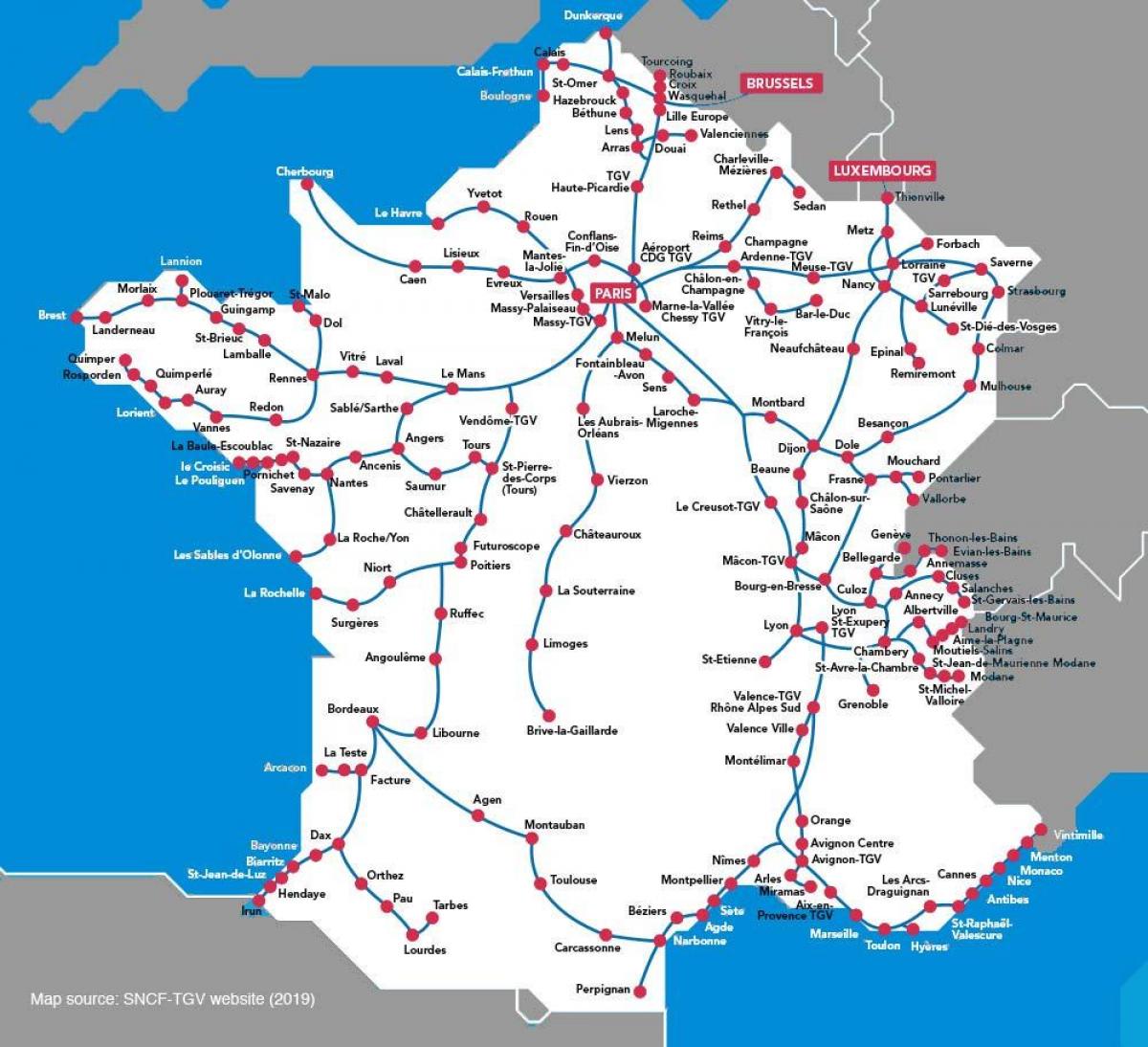 map of France high speed train