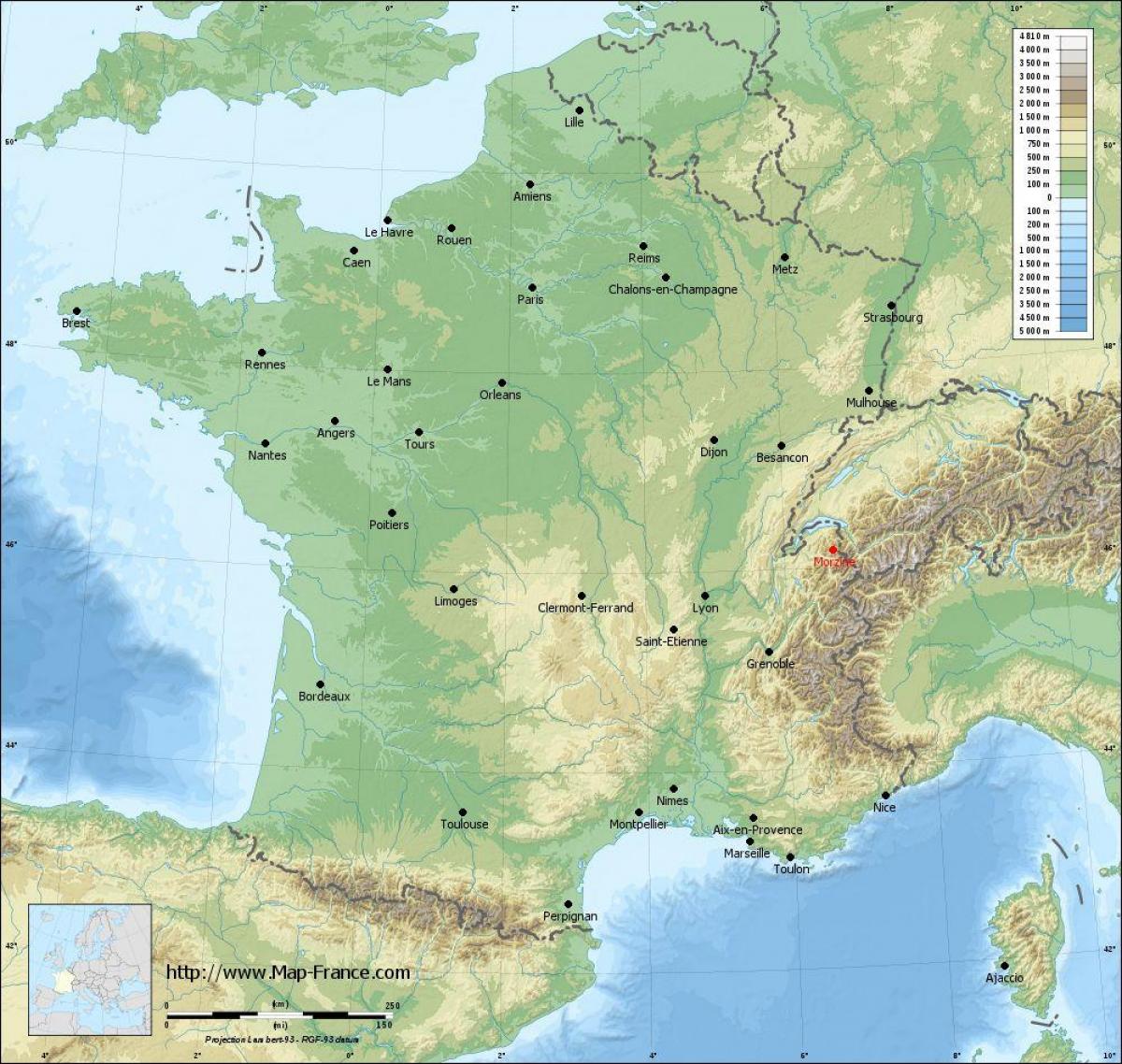 map of France relief