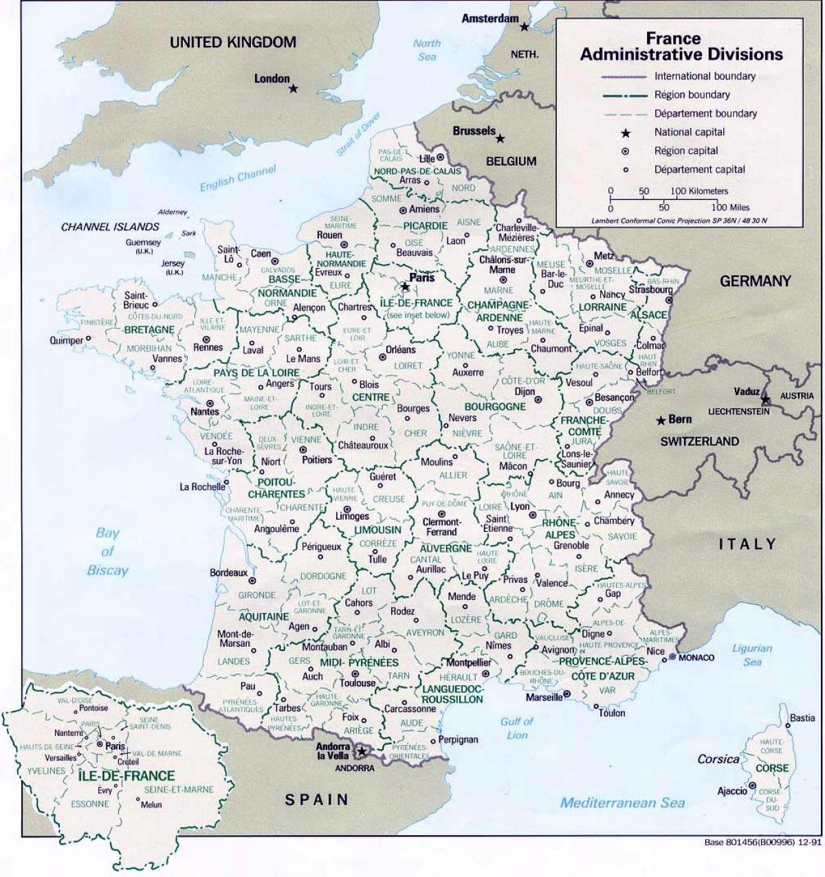 map of France regions with cities