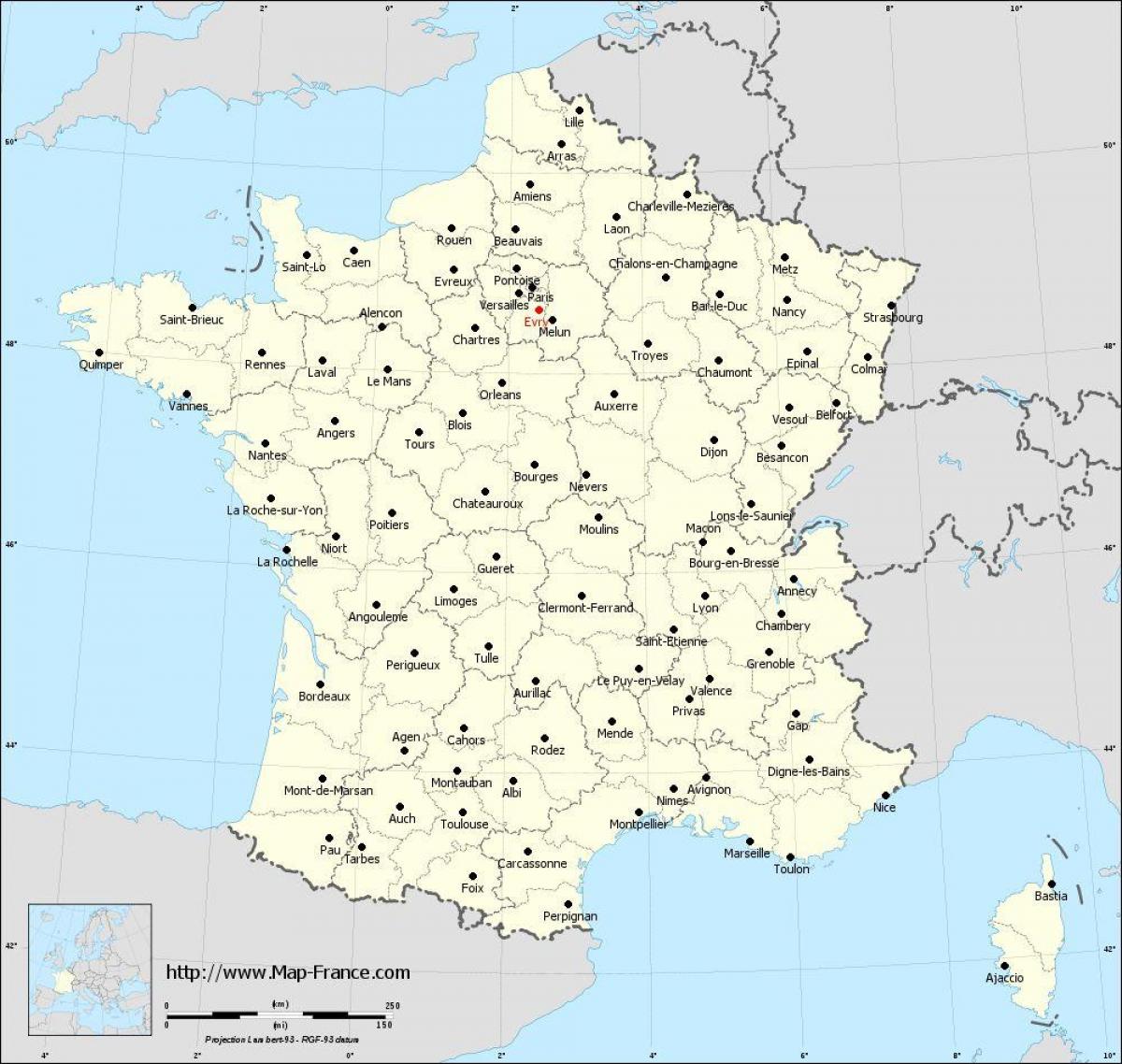 map of France and cities