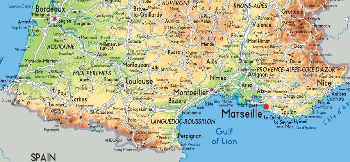 south France map detailed