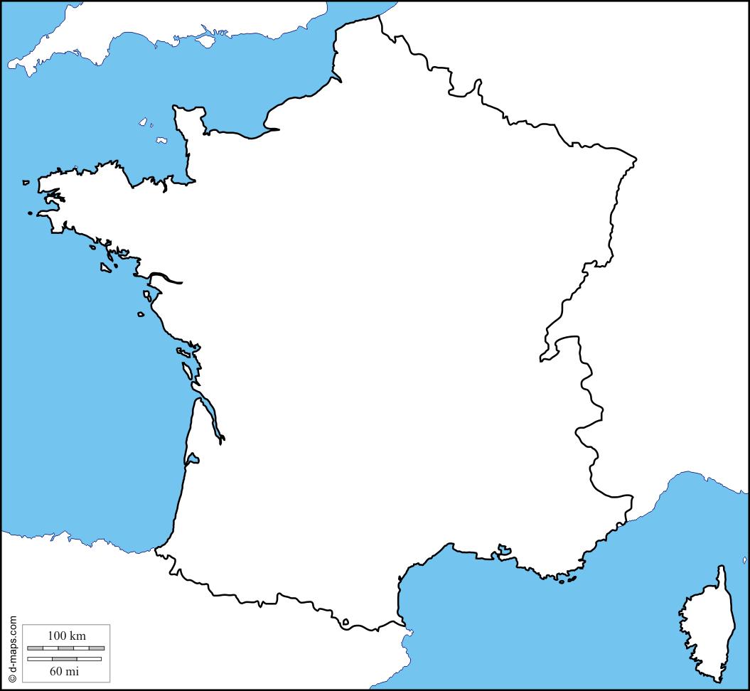 Blank map of France Physical map of France blank (Western Europe