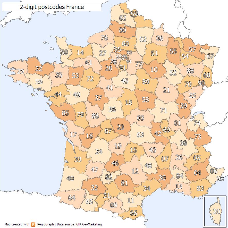 France postcode map - France zip code map (Western Europe - Europe)