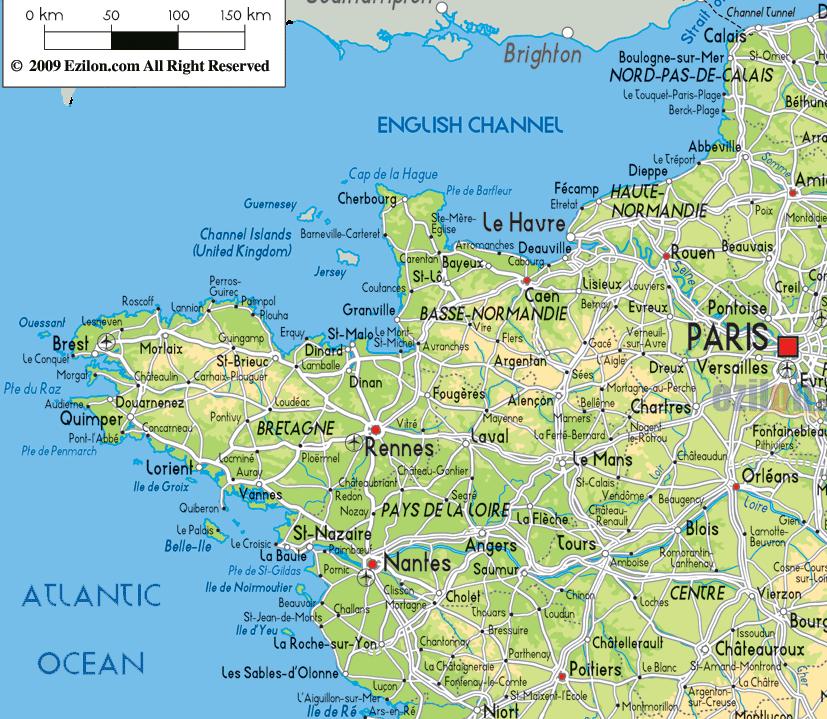 Map of north west France - Map of France north west (Western Europe ...