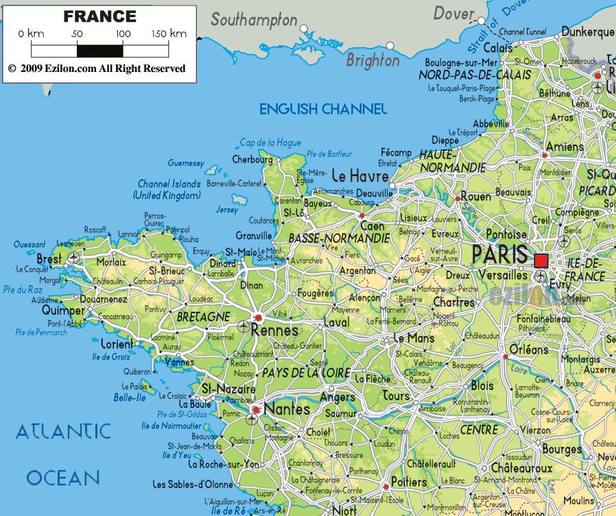 Map of northern France coast - Map of France northern coast (Western ...
