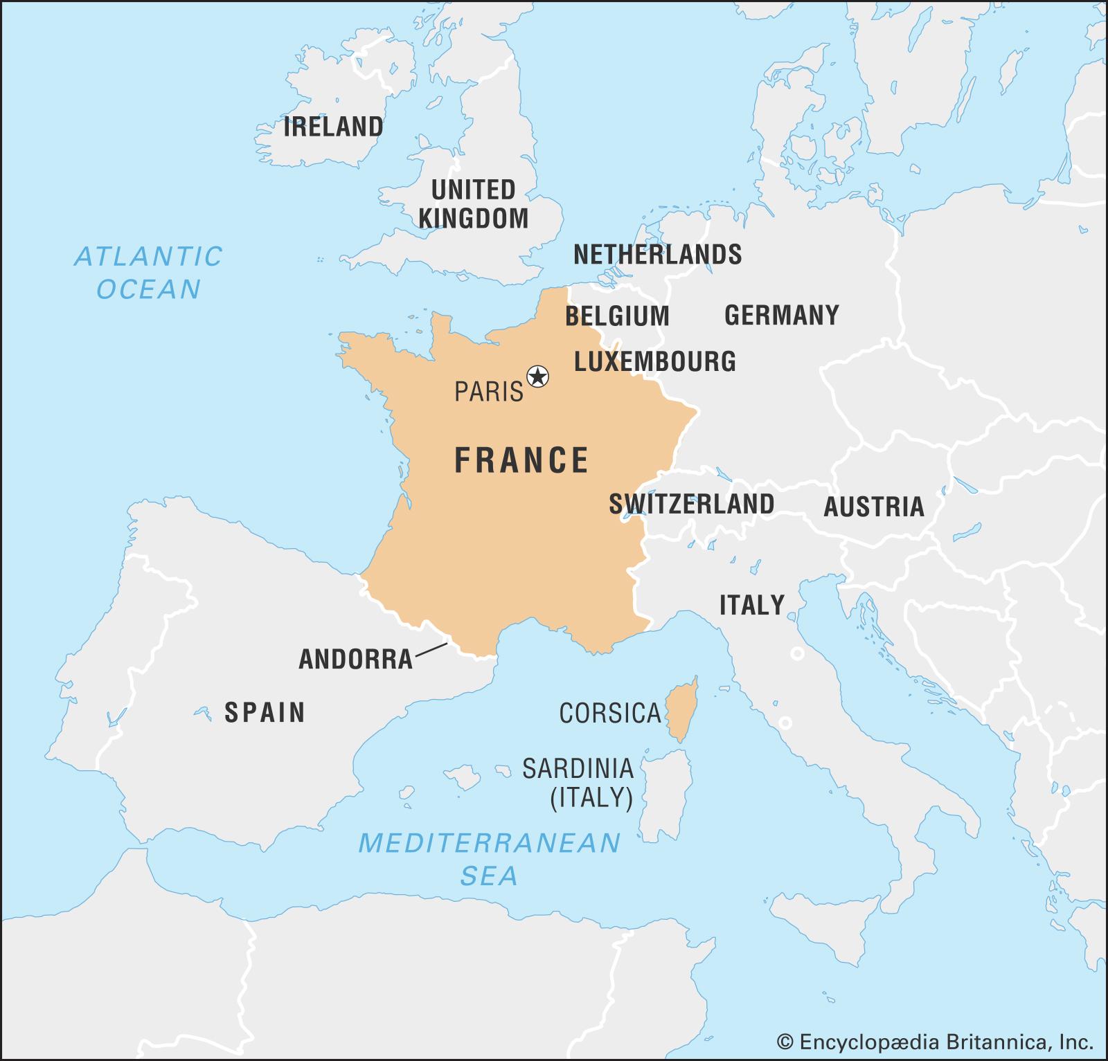 France neighbouring countries map - Map of France and neighbouring ...