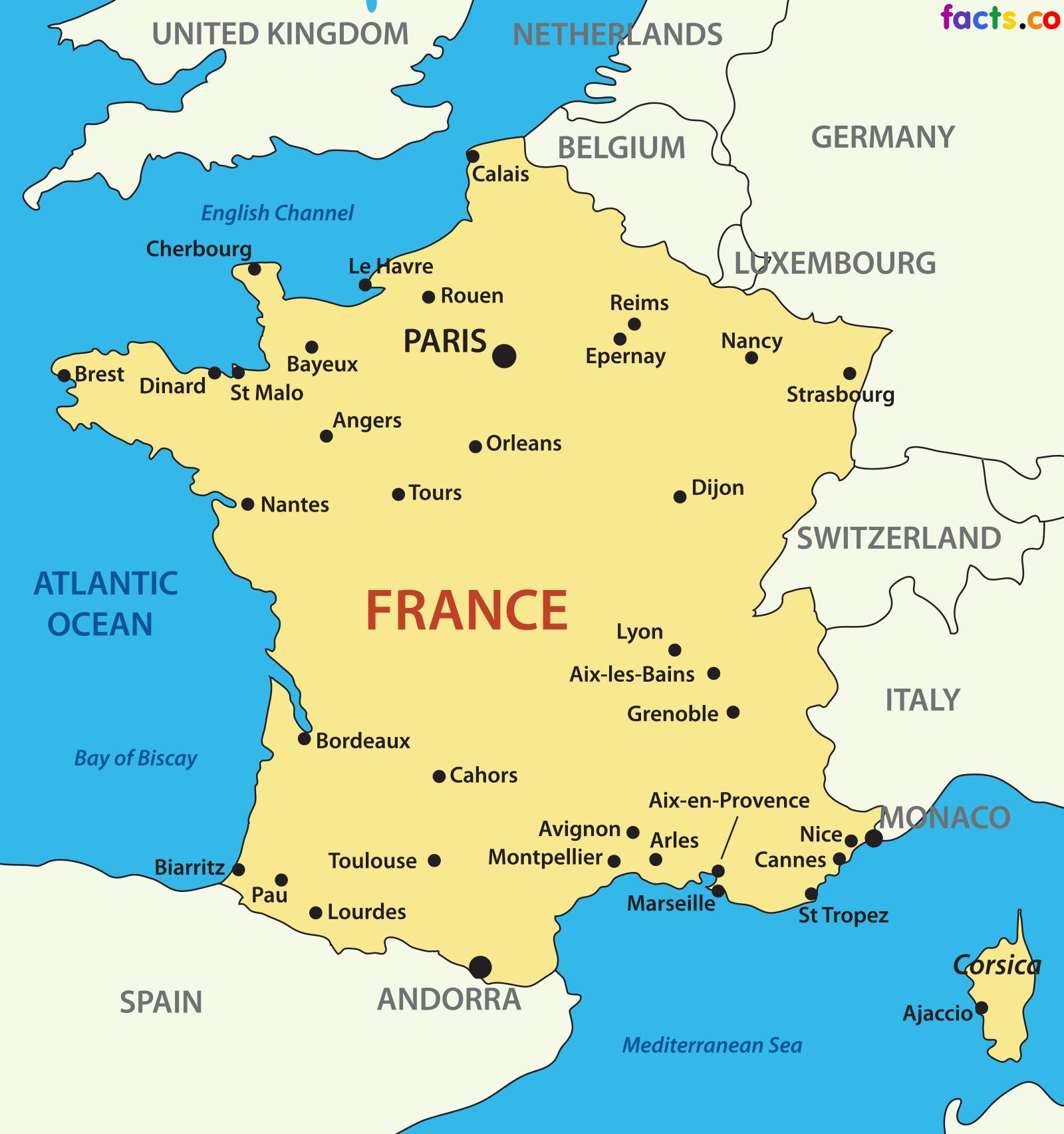 Map of France for kids - Map of France for children (Western Europe ...