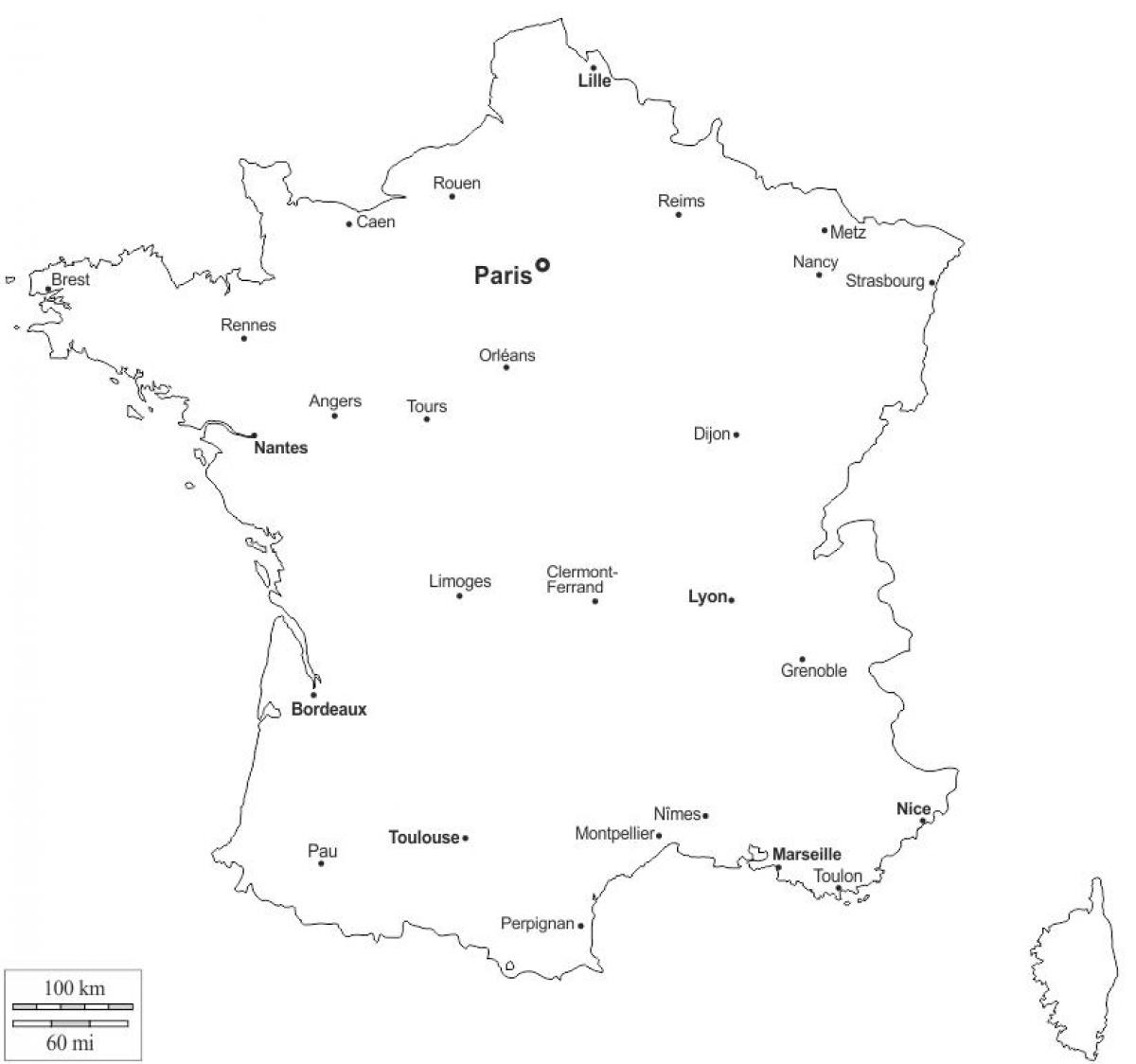 France map outline with cities