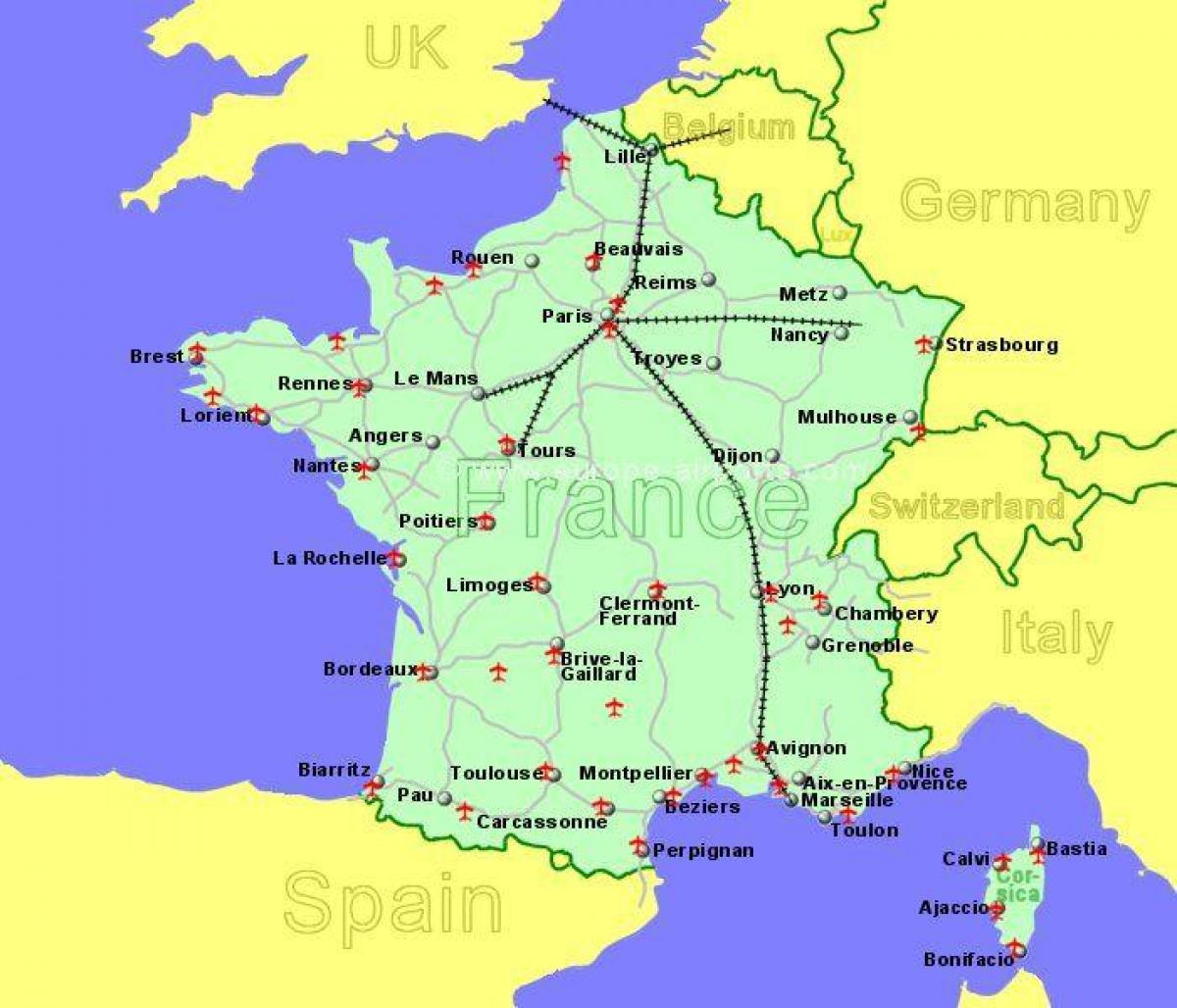 airports south France map